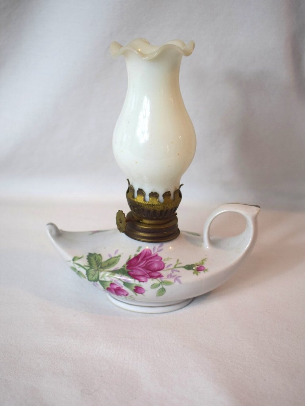 Vintage Mini Porcelain Aladdin Style Roses Oil Lamp